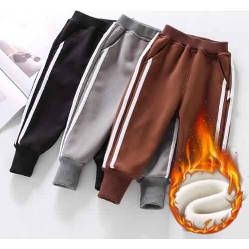 Kids Velvet Casual Trousers 2020 Winter New Arrival Toddler Boys Pants Fashion Striped Solid Thicken Warm Sport Pants for Boy