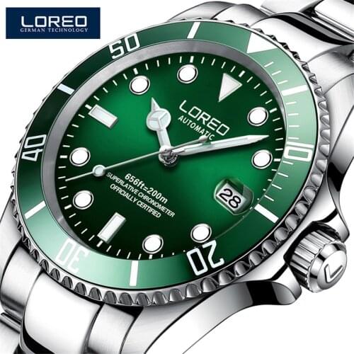 LOREO 200m Waterproof Sapphire Automatic Watch Men Luxury Mens Watches Casual Sport Diving Mechanical Watch Reloj Hombre 9201