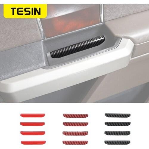 TESIN ABS Car Inner Grab Handle Decoration Cover Trim Stickers For Ford F150 2015 2016 2017 4 Door Car Interior Accessories