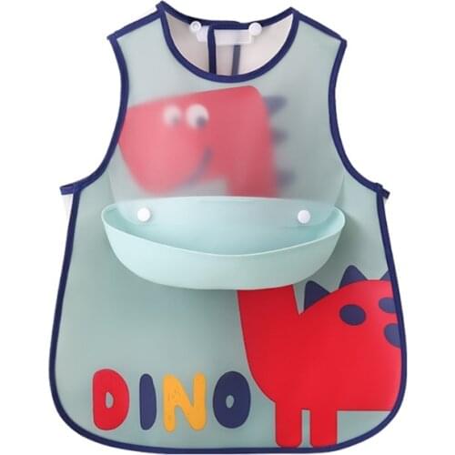 Baby Adjustable Bibs with Pocket Plastic Waterproof Feeding Smock Cartoon Apron Burp Cloth for Infant
