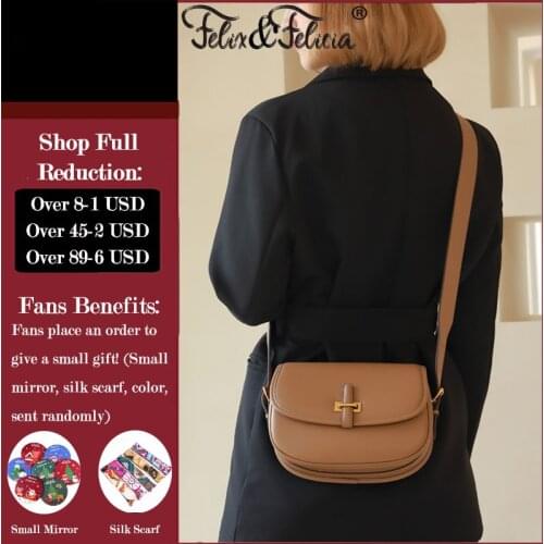 FELIX & FELICIA Fashion Women Shoulder Bags Ladies High Quality Genuine Leather Crossbody Retro Design Flap Messenger Saddle Bag