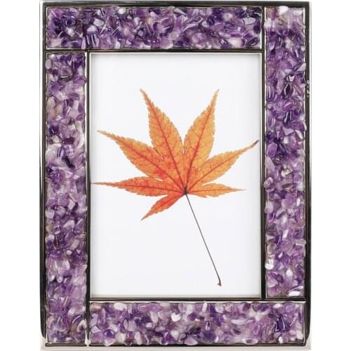 1pcs Natural Stones Amethyst Photo Frame Plating Colors Pictures Frame Home Decor Gift