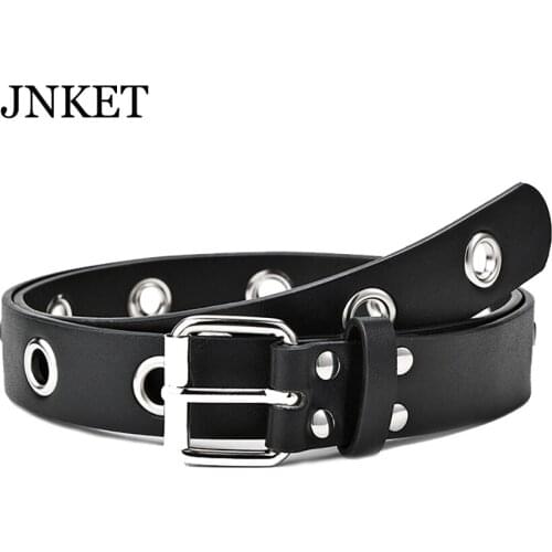JNKET New Women Punk Pin Buckle Belt Grommet Rivets Waist Belt PU Leather Waist Strap Fashion Casual Jeans Rock Belt