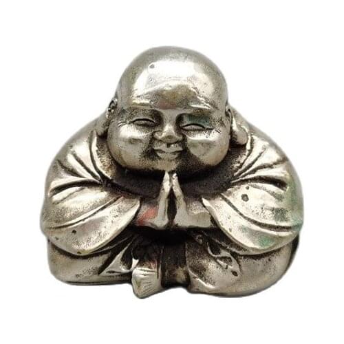 Chinese old Tibetan silver Fat Buddha Feng Shui decoration