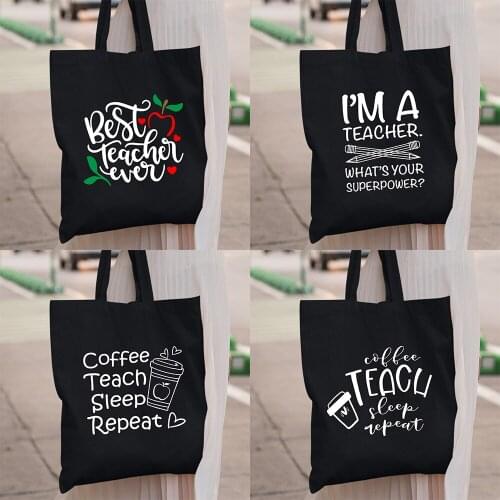 Coffee Teach Sleep Repeat Teacher Life Tote Bag with Buckle Shoulder Shopper Bags Reusable Trendy Casual Handbag Teachers Gift