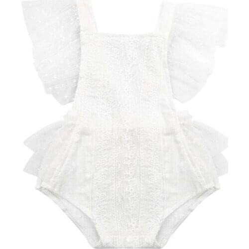 2021 Summer Newborn Baby Princess Girls Romper Lace Dots Print Ruffle Sunsuit Sleeveless White Tulle Jumpsuit Outfits Clothes
