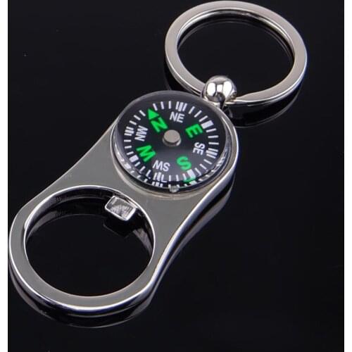 Compass with Beer Opener Key Chains Rings Mens Silver Color KeyChains Car Bag Pendant Keyring Key Holder Gift Ring