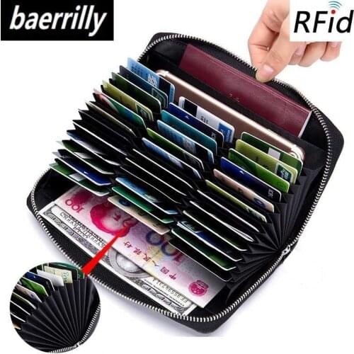 Genuine cow Leather anti theft 36 Card Holder Credit Card Case Organizer passport Wallet Men RFID Blocking card Wallets Purse