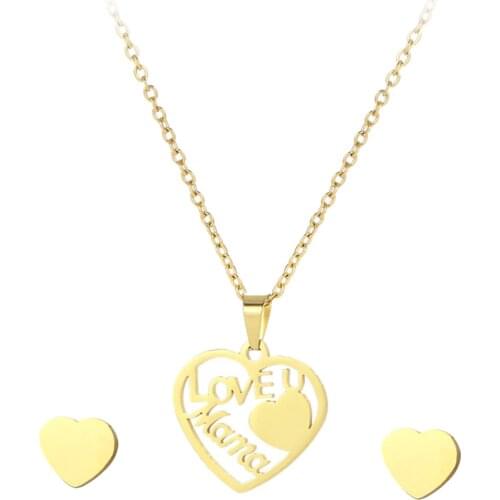 Love Mom Pendant with 2 Ear Stud Earrings for Women For Her, Mothers Day