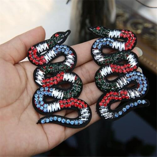 Maxsin Fun 1 Pair Beads Snake Applique Patches for Dress Bags Brooch Clothes Sew on or Glue on Patches