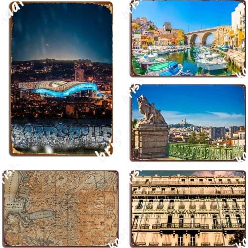 Marseilles City Metal Signs Club Party Vintage Bar Cave Vitage Marseilles Map Tin sign Posters France