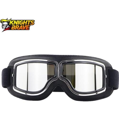 SOMAN Retro Motorcycle Goggles Glasses PU Scooter Riding Glasses Motorbiker Motocross Ski Glasses Vintage Racing Eyewear Black
