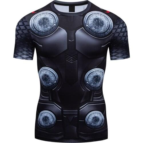 Mens Compression T-shirt Super Hero Thor Fitness T Shirt Tops Tight Cycling Sport Tee Costume