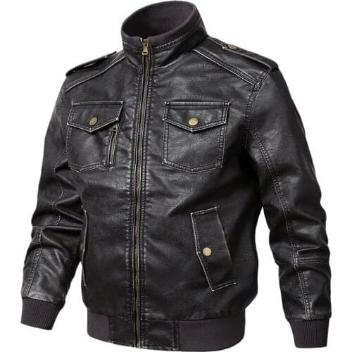 Mens Winter Leather Jacket Motorcycle PU Leather Jacket Men Cool Zipper Multi-pocket Leather Bike Chaquetas Hombre Coats M-5XL