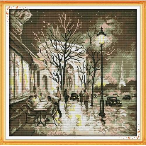 The City By Night DIY Chinese Needlework Craft 11&14CT Printed Pattern Cross Stitch Kit Fabric Counted On Canvas Embroidery Set