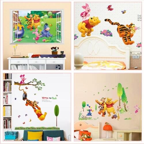 Winnie The Pooh Wall Stickers For Kindergarten Kids Room Home Decoration Diy Cartoon Bear Tiger Animal Mural Art 3d Window Decal