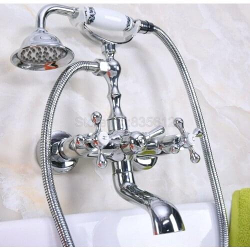 Wall Mounted Polished Chrome Clawfoot Bathtub Faucet telephone style Bath Shower Water Mixer tap with Handshower tna186