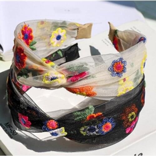 Cute Flowers Mesh Hairband for Mori Girls Hair Accessories Women Wide Headband Ladies Dress Match Headdress Head Band Hair Hoop