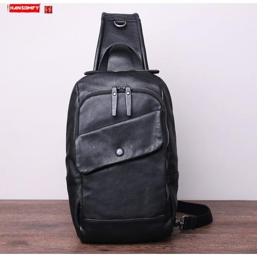 New Leather Chest Bag Mens Fashion Korean-Style Sports Shoulder Bag Casual Top Layer Full Grain Cross-Body Sports Bag