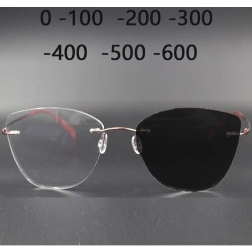 2020 Rimless Alloy Titanium Photochromic Myopia glasses Women Men Ultralight Square Shortsighted Eyeglasses