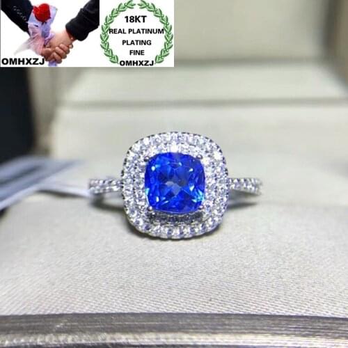 OMHXZJ Wholesale RR1266 European Fashion Fine Woman Girl Party Birthday Wedding Gift Shiny Square Zircon 18KT White Gold Ring