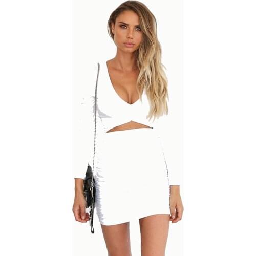 QICIUS Autumn Basic White Black Long Sleeve Bodycon Dress Hollow Out Solid Mini Dresses Vestidos De Mujer Casual Robe Sexy Femme