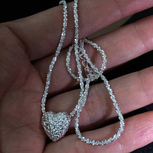 Origin Summer Delicate Silver Color Shinning Starburst Fishbone Chokers Necklace for Women Love Heart Pendant Necklace Jewelry