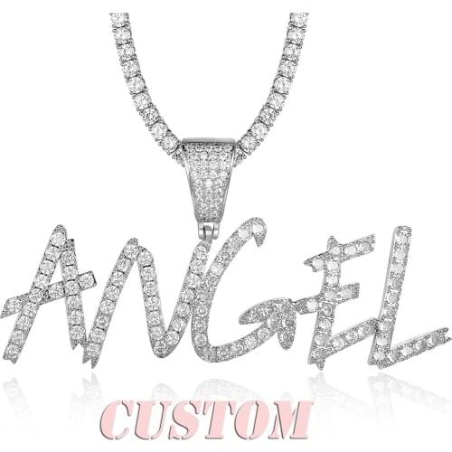 Hip Hop Brush Font Custom Name Necklace Icy Initial Letters Cubic Zircon CZ AAA+ Pendants & Necklaces For Men Customized Jewelry