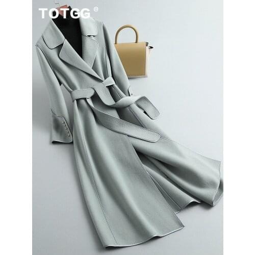 Cashmere coat womens medium long high-end loose tie Hepburn style thin 2021 autumn and winter over knee double-sided tweed coat