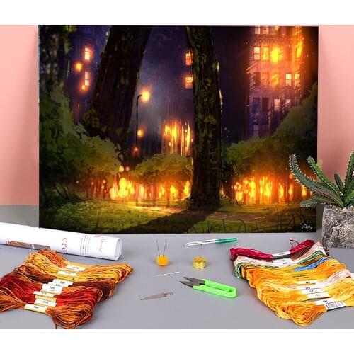 Scenery Magical Evening Pre-Printed 11CT Cross-Stitch Complete Kit Embroidery DMC Threads Craft Knitting Handiwork Design
