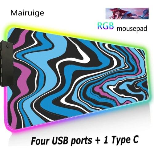 RGB Personality Striped Mouse Pad Xxl Notebook Mini Pc Mouse Keyboard Four USB Ports Game Desk Mat Led Wired Lighting TypeC Port