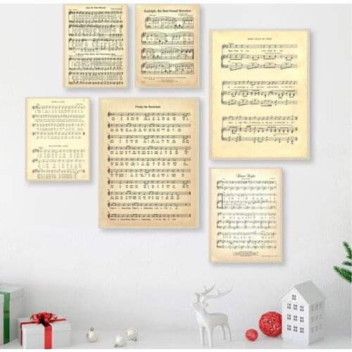 CHRISTMAS CAROLS Sheet Music Posters and Prints Wall Decor , Christmas Songs Vintage Piano Music Wall Art Painting Decor