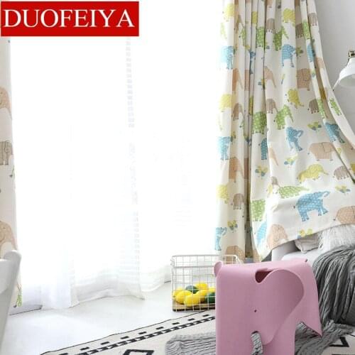 Modern Childrens European Polyester / Cotton Printing Curtains for Living Dining Room Bedroom