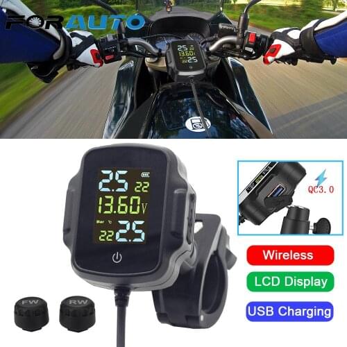 Tyre Temperature Alarm System For Phone Tablet USB Charger With QC 3.0 With 2 External Sensors Motorcycle TPMS