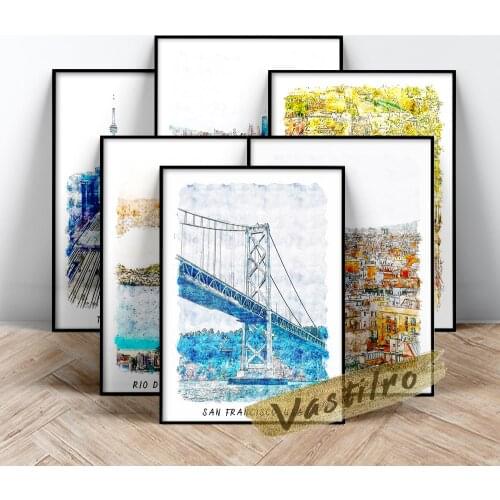 Modern Travel Poster, London Tower Bridge Art Poster, Watercolor Print Painting, Mauritius Map Wall Art, World City Home Decor