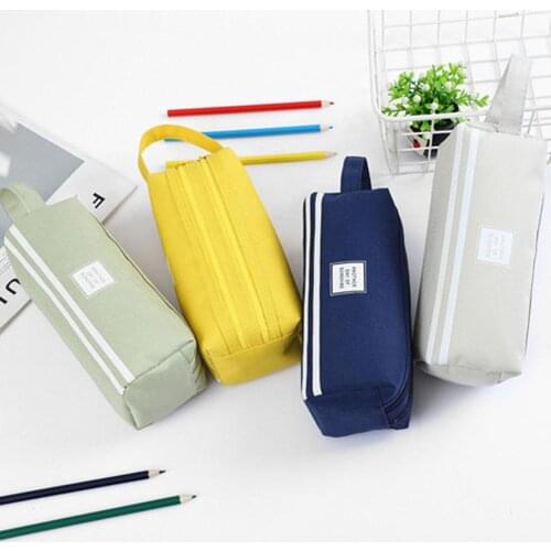 Creative Large Capacity Handle Bag Simple Multi-Function Double Pencil Case Pen Organizer Pouch with Zip for School Office