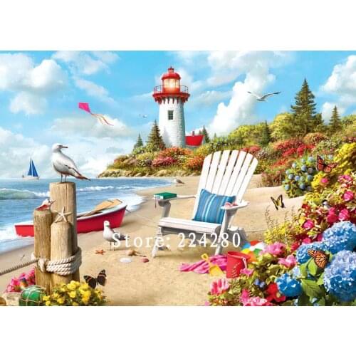 Seaside Scenery Lighthouse Needlework,Embroidery, DIY 14CT Unprinted Cross stitch kits,Arts Pattern Cross-Stitching Decor