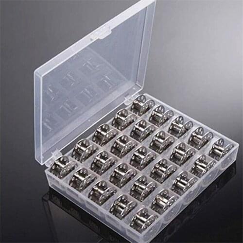 1Set Bobbin Box Bobbin Box Set Clear Plastic Box Contains 25 Iron Bobbins For Home Sewing Accessories Tools