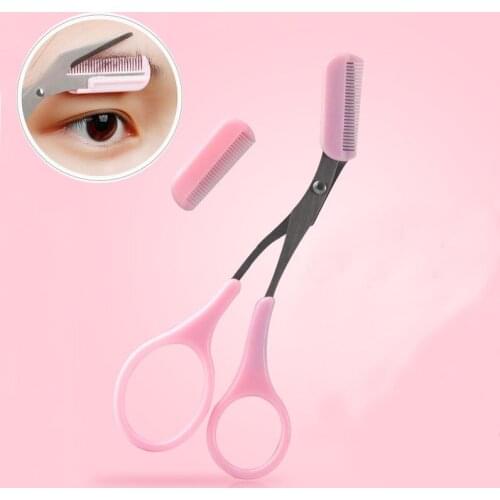 1pc Stainless Steel Eyebrow Trimmer Scissors with Comb Hair Grooming Shaping Shaver Eyelash Hair Clips Hair Remover Makeup Tools