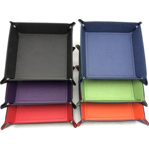 1 Pieces 7 Colors PU Leather Quadrilateral Tray for Dice Board Games Key Wallet Coin Foldable Box Tray Desktop Storage Box