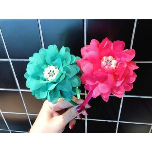 10pcs Fashion Cute Gauze Flower Hard Headbands Glitter Rhinestone Floral Hairbands Princess Headwear Girls Hair Accessories