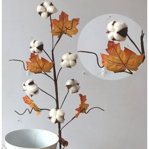 2pcs/lot 6 Heads with Leaf Cotton Natural Dried Flowers Branches for Home Furnishing Decoration and Shoot Props Free Shipping