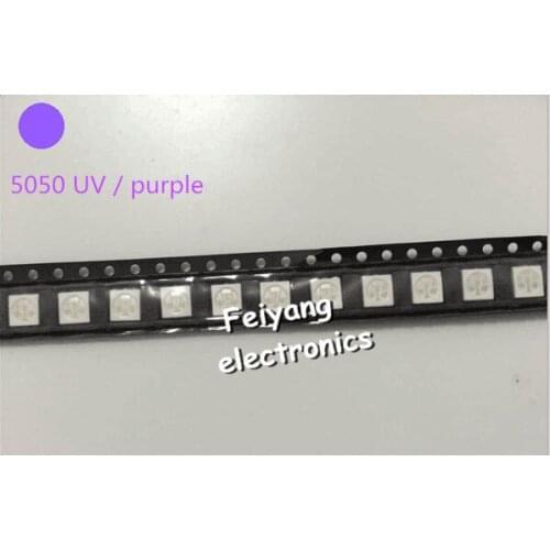 200pcs Water Clear LED Light Diode 5050 uv/purple SMD/SMT High Power LED PLCC-6 3-CHIPS Super Bright lamp light High quality