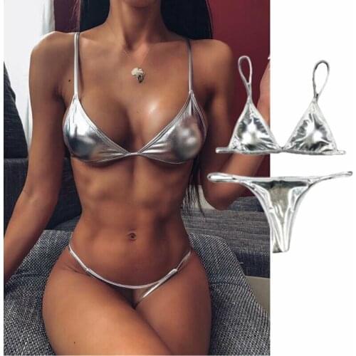 2020 Sexy Women String Micro Bikinis Brazil Thong Swimsuit Silver Strap Two Piece Swimwears Female Swimsuit Set Push Up Biquini