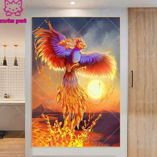 Cute pet Diy diamond painting Phoenix Divine bird full Square round drill cross stitch 5d Diamond Embroidery mosaic home decor