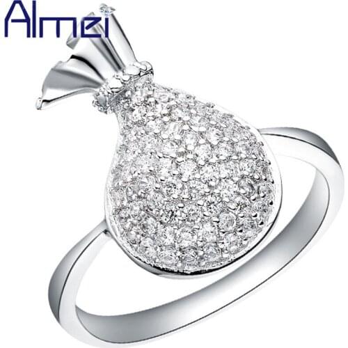 Almei Jewellery Silver Ring CZ Zircon Wholesale Fashion/Cute Rings Jewelry Wedding Party Bag Crystal Anel Size 7 8 9 Ulove J089