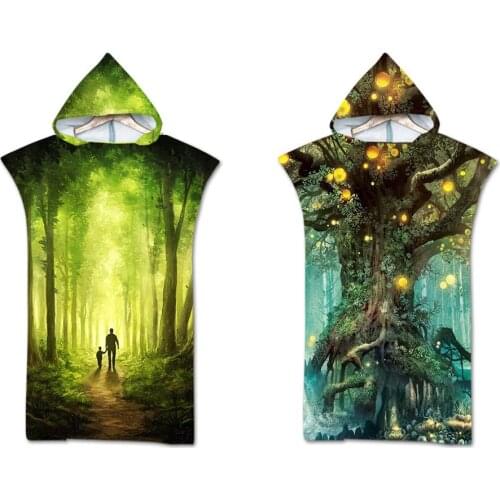 Free shipping Gift Fairy Fantasy Magic Tree Lights Forest Print Large Adult Children Poncho Hooded Towel Swim Bath Beach Towel