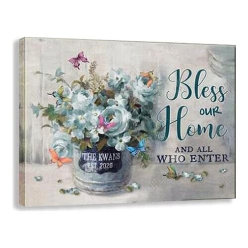 Bless Our Home Inspiration Motivation Prints Postser Rustic Flower Basket Farmhouse Painting Canvas Wall Arts Bedroom Decorative