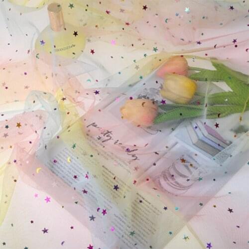 Sequined Rainbow Gradient Mesh Fabric Star Moon Heart Sequins Fabrics Practical DIY Dress Clothing Wedding Stage Decor Materials