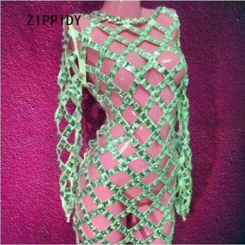 Big Shining Stones Stretch Hollow One-Piece Dress Costume Oufit Nightclub Female Singer Dancer Bar Dj Show Party Stage Dresses
